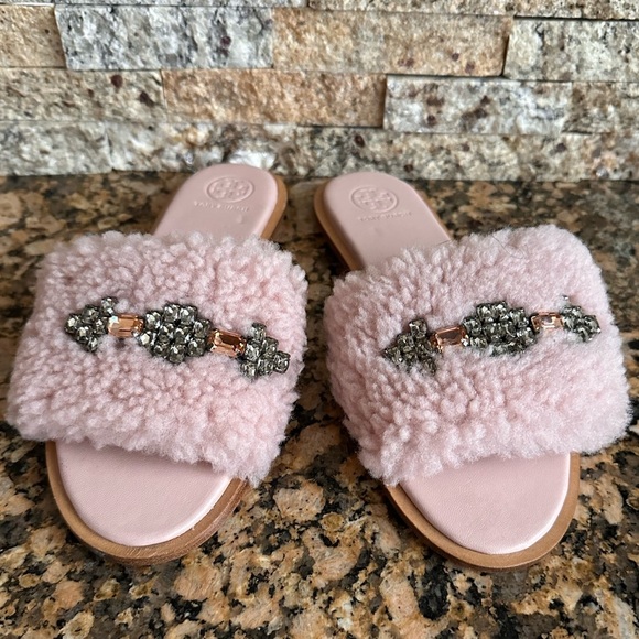 Tory Burch Embellished Genuine Shearling Slide Sandal, Pink - Picture 4 of 7